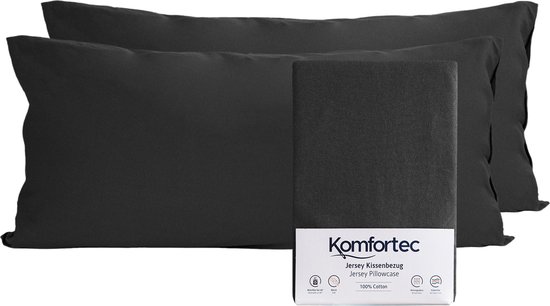 Komfortec Set van 2 Premium Jersey Kussenslopen 40x80 cm - Superzachte Kussenhoes – 100% Katoen – 150 g/m² - Zwart