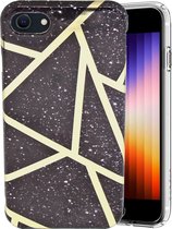 IYUPP Marmer Cover - Geschikt voor Apple iPhone 7 / 8 / SE 2020 / SE 2022 Hoesje - Zwart x Goud
