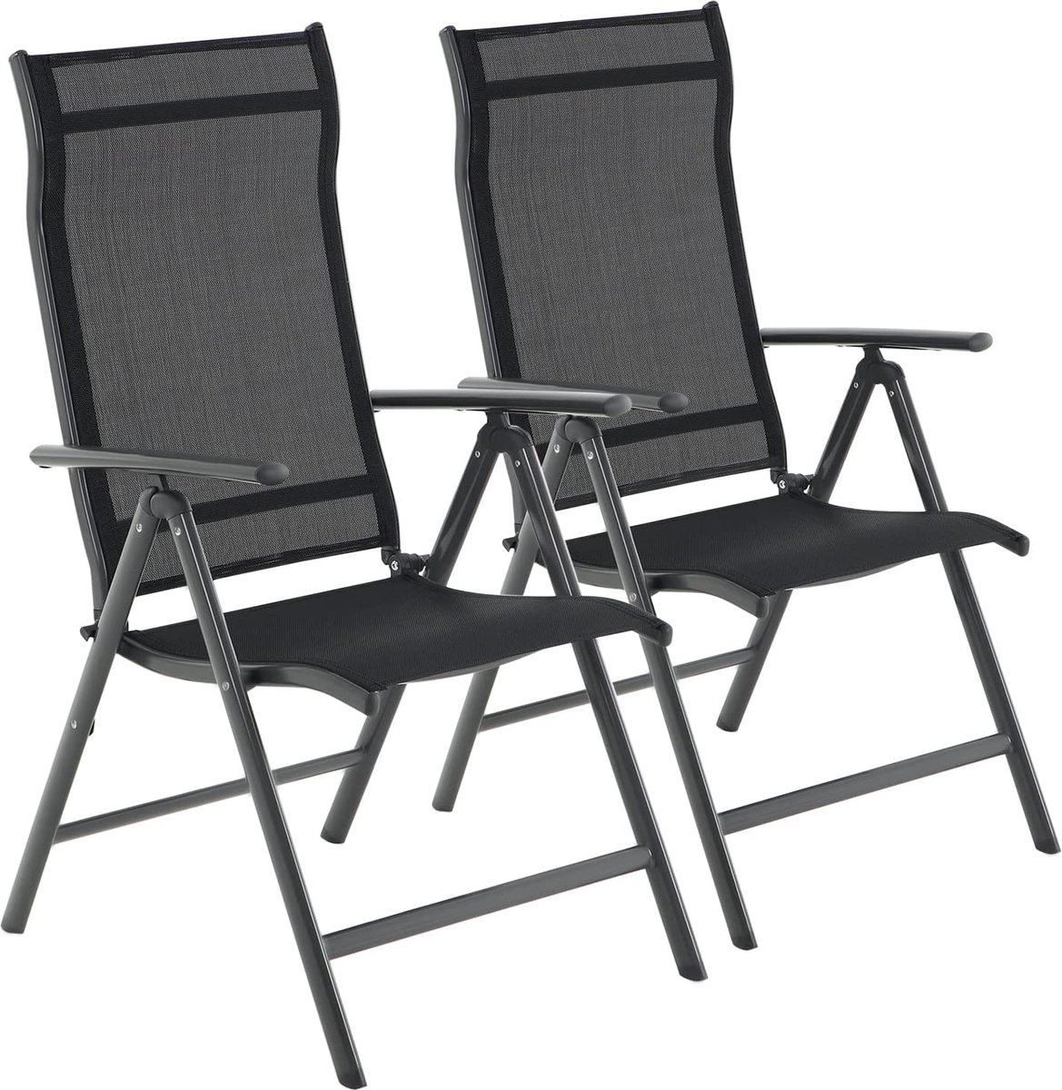 Tuinstoelen - klapstoelen - outdoor stoelen met robuust aluminium frame - rugleuning in 8 standen verstelbaar - tot 150 kg belastbaar - Set van 2