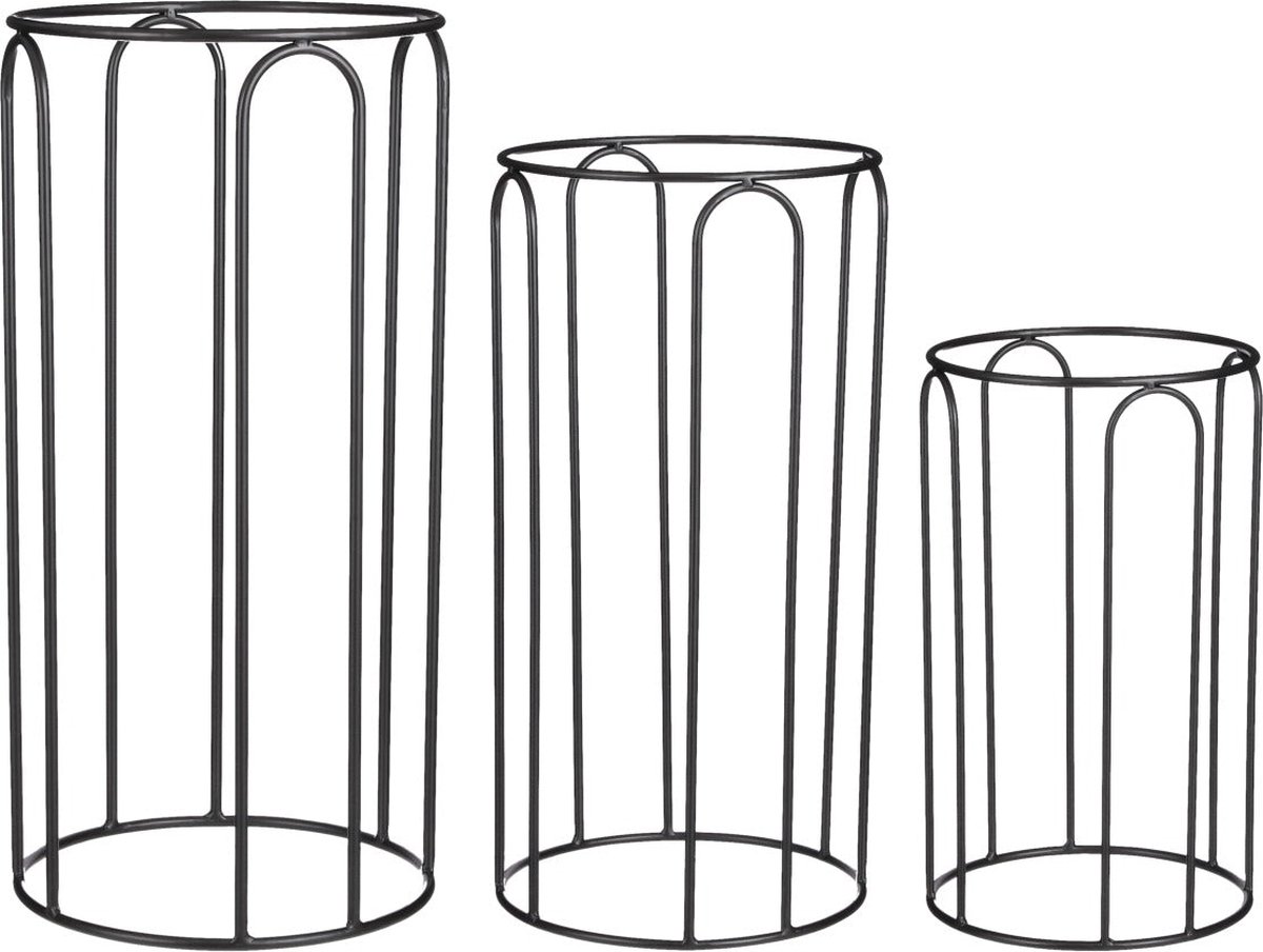 Mica Decorations Erny Plantenstandaard - H70xØ34 cm - Zwart - 3 Stuks