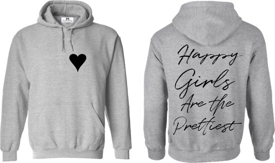 Sweat à capuche gris clair-happy girls are the prettiest-Taille M