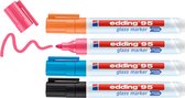 Edding 95 - Zwart, Wit, Oranje, Roze - Glasmarker - Raamstift - Set van 4 Kleuren - Stift Glazen Oppervlakken - Ronde Punt - 1,5-3mm - 4 Stuks
