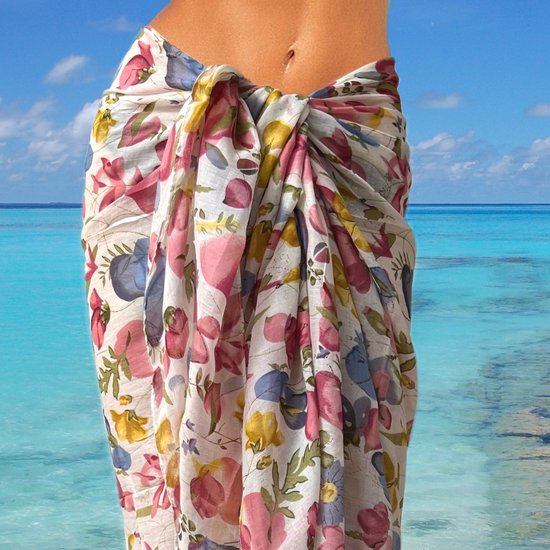 Pareo Aquarel Flowers- sarong omslagdoek met bloemenprint en kwastjes