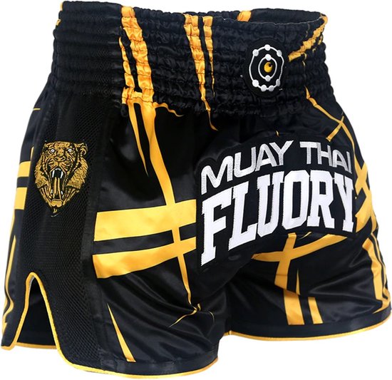 Fluory Kickboks Broekje Stripes Zwart Geel maat XL