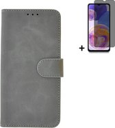 MoDo hoesje Geschikt voor Nokia G11/ G21 - Kunstleer Book Case - Grijs hoesje met privacy screenprotector