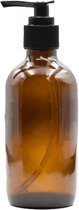 Glazen pomp fles 240ml | Amber bruin glas | Zwarte pomptop | Leeg/Hervulbaar | Lotion dispenser | Zeep dispenser