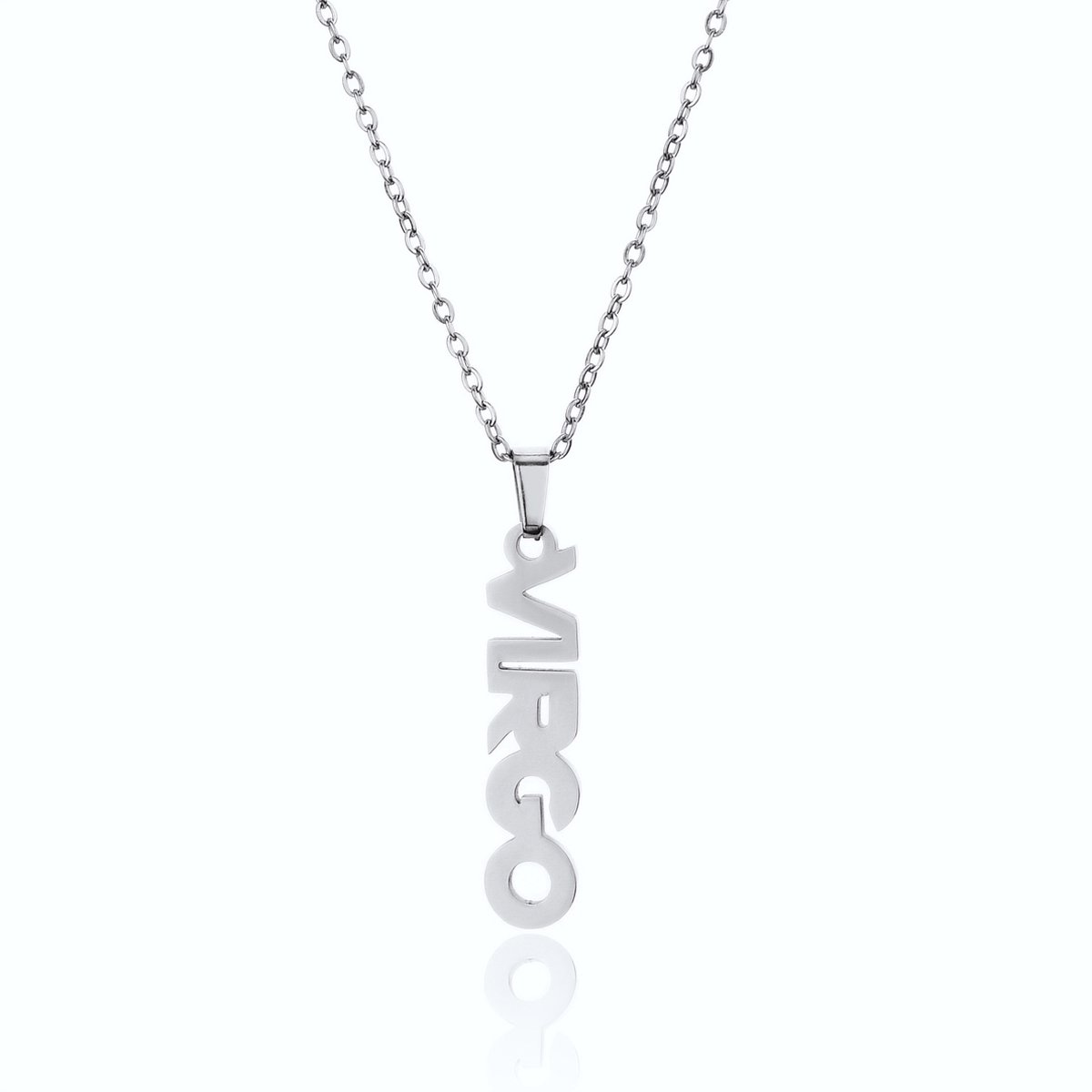 ICYBOY 18K Roestvrije Stalen Ketting Met Zodiac Sterrenbeeld Letters Pendant [Maagd] [45 cm] Silver Plating Stainless Steel Letter Necklace Vertical Horoscope Necklace