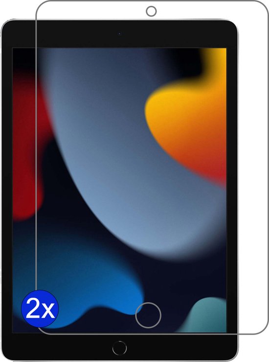 Een screenprotector van 2x gehard glas op een tablet met een kleurrijke achtergrond.