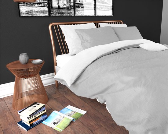 Sleeptime Twee Kleuren Dekbedovertrek - 200x200/220 + 2 kussenslopen 60x70 - Wit/Grijs - Tweepersoons van Sleeptime — afbeelding 5