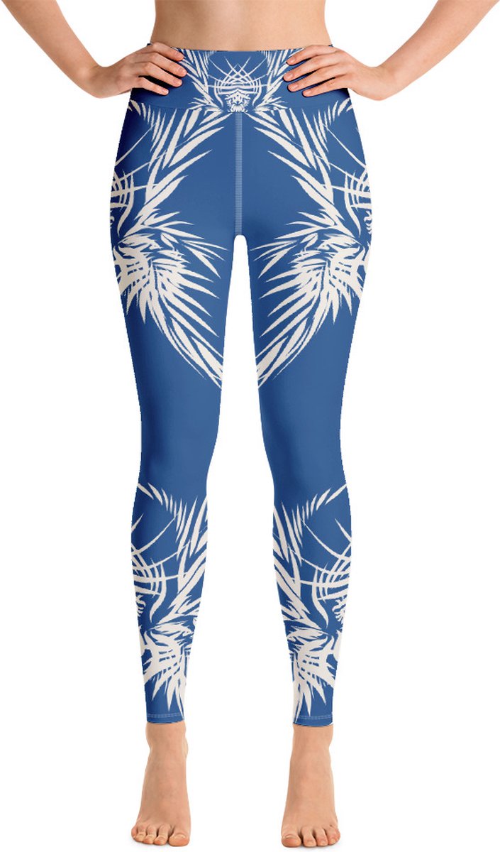 Sportlegging - design Tiger Power Up - High Waist - Dry Fit - High Performance - 4way stretch- unieke print - UPF 50+ - Hardloop - Yoga - Fitness - Dans - Pilates - Training - sportbroek - klassiekblauw wit - maat XL — afbeelding 2