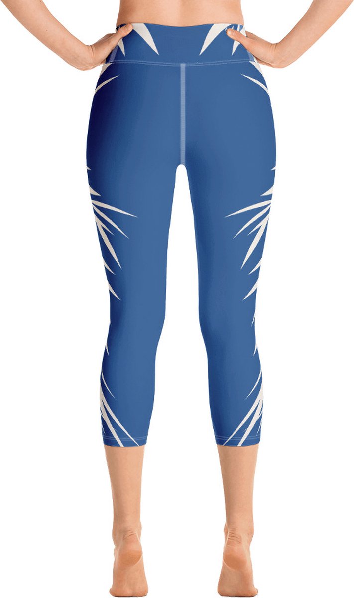 Sportlegging - Capri 3/4 - design Tiger Power Up - High Waist - Dry Fit - High Performance - 4way stretch- unieke print - UPF 50+ - Hardloop - Yoga - Fitness - Dans - Pilates - Training - sportbroek - klassiekblauw wit - maat L — afbeelding 3