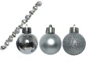 14x stuks kunststof kerstballen zilver 3 cm - glans/mat/glitter - Kerstversiering