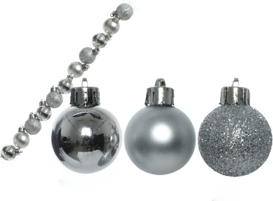 14x stuks kunststof kerstballen zilver 3 cm - glans/mat/glitter - Kerstversiering