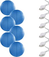 Setje van 6x stuks luxe blauwe bolvormige party lampionnen 35 cm met lantaarnlampjes - Feest decoraties/versiering
