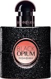 Yves Saint Laurent 'Black Opium' Eau de Parfum flesje, zwart met glitter textuur.