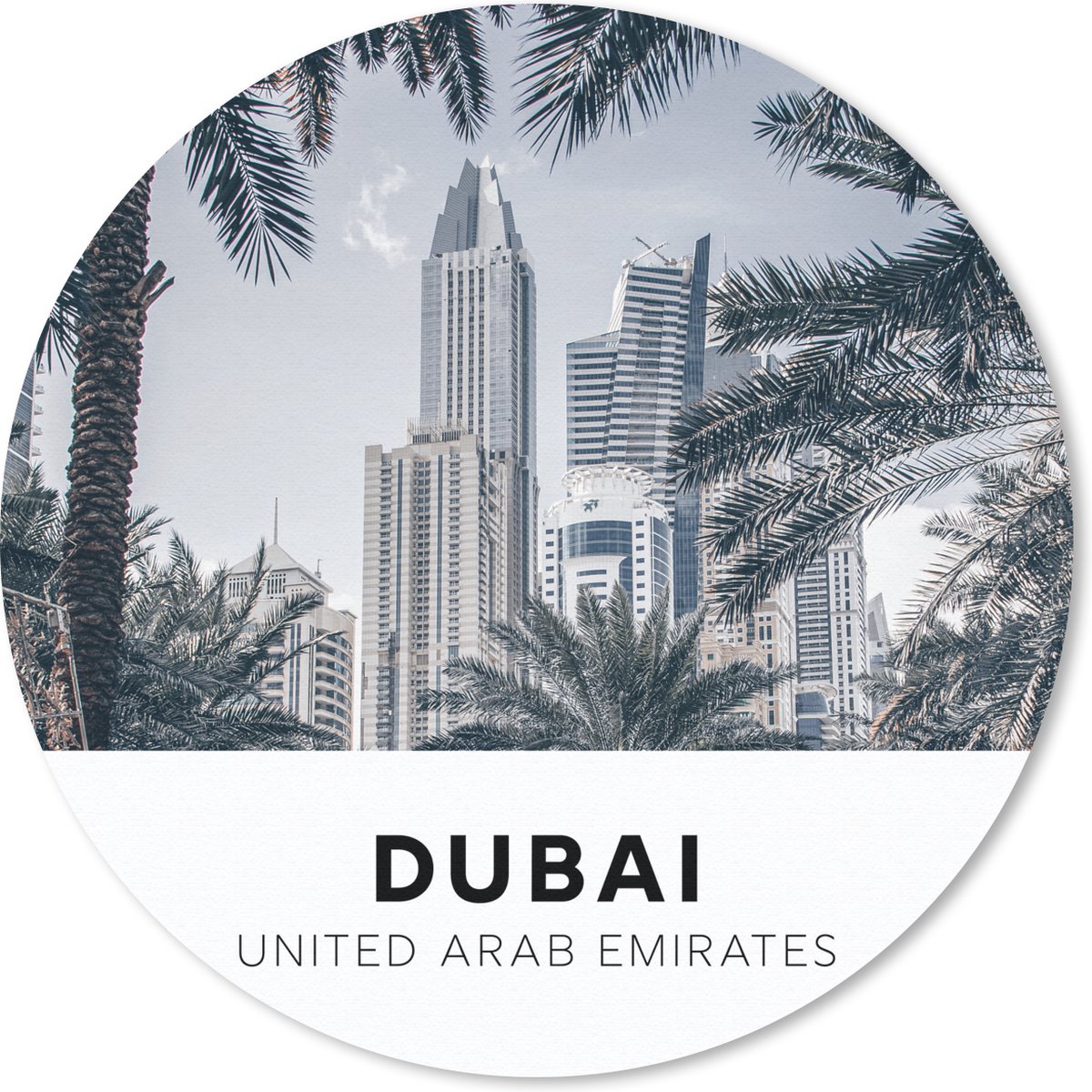 Muismat rond 40x40 cm - Mousepad Dubai - Palmboom - Wolkenkrabber - Ronde muismatten