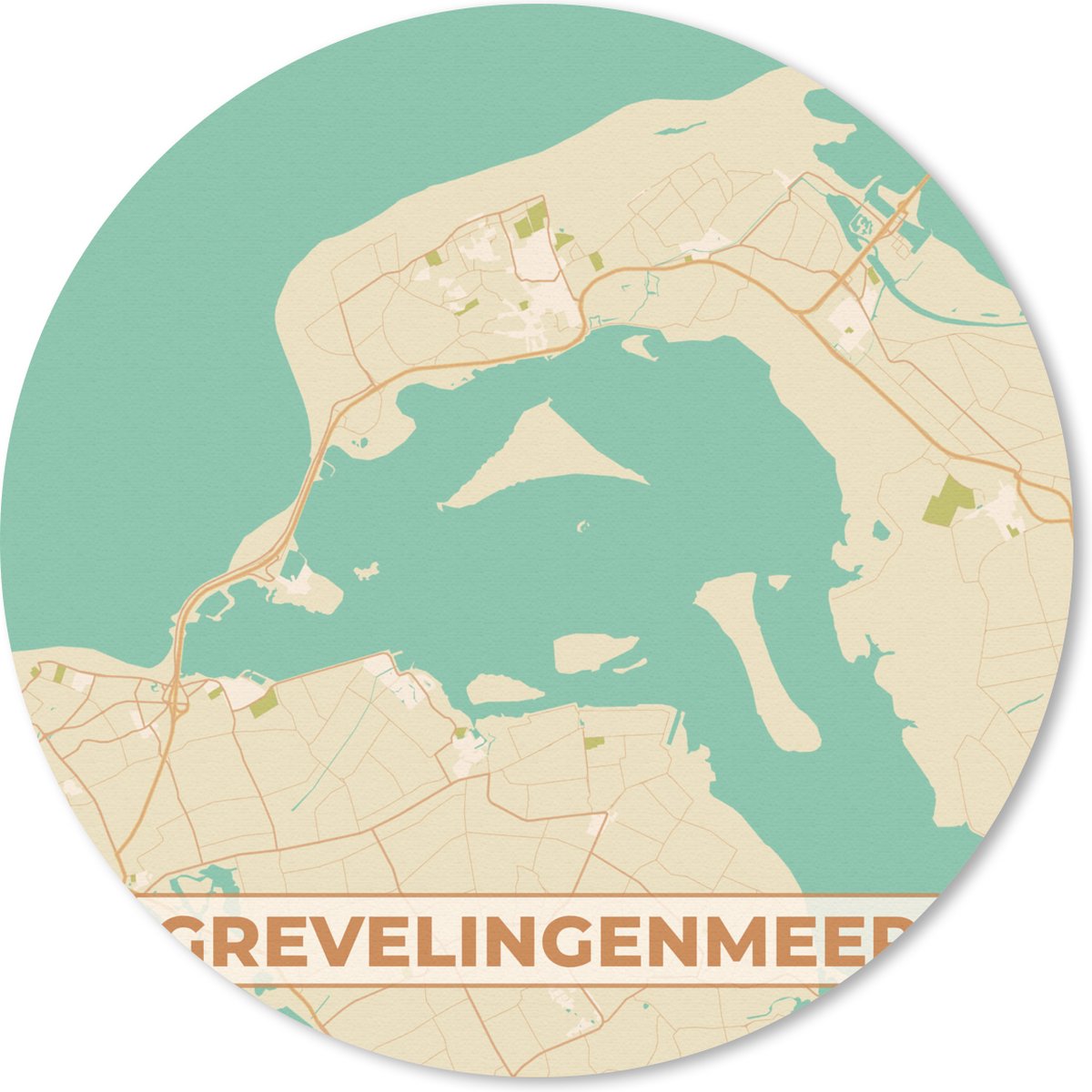 Muismat rond 40x40 cm - Mousepad Gevelingenmeer - Nederland - Stadskaart - Plattegrond - Kaart - Ronde muismatten - Stadskaart