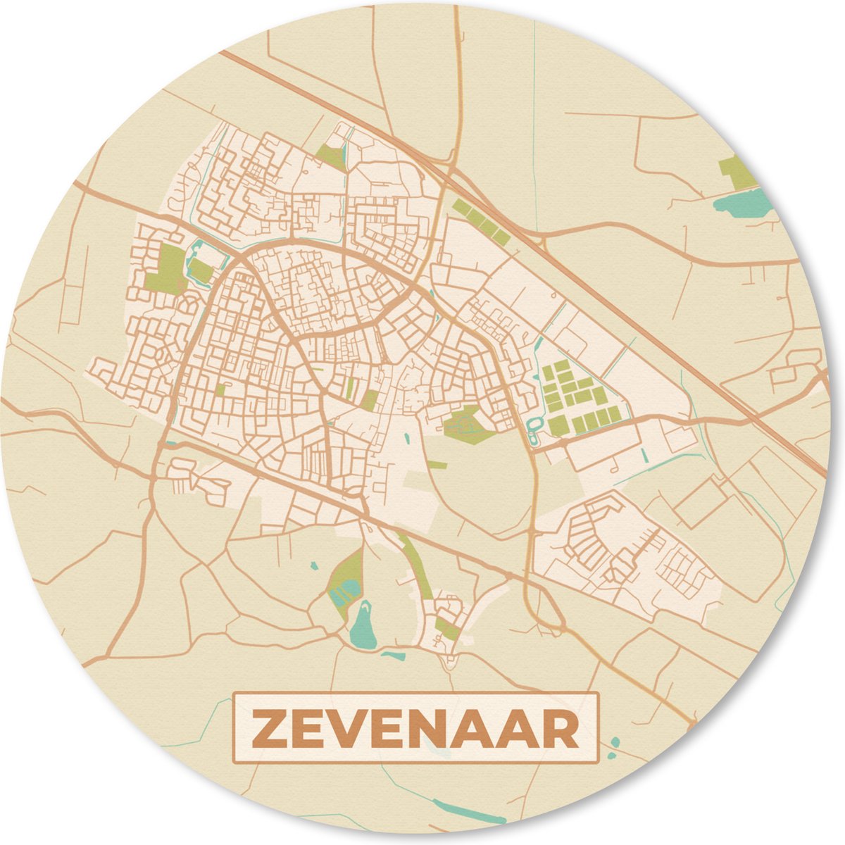 Muismat rond 40x40 cm - Mousepad Zevenaar - Kaart - Plattegrond - Stadskaart - Ronde muismatten - Stadskaart