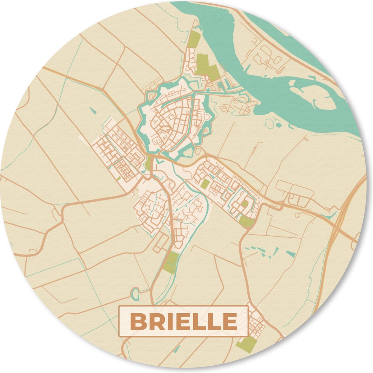 Muismat - Mousepad - Rond - Brielle - Kaart - Stadskaart - Plattegrond - Nederland - 20x20 cm - Ronde muismat