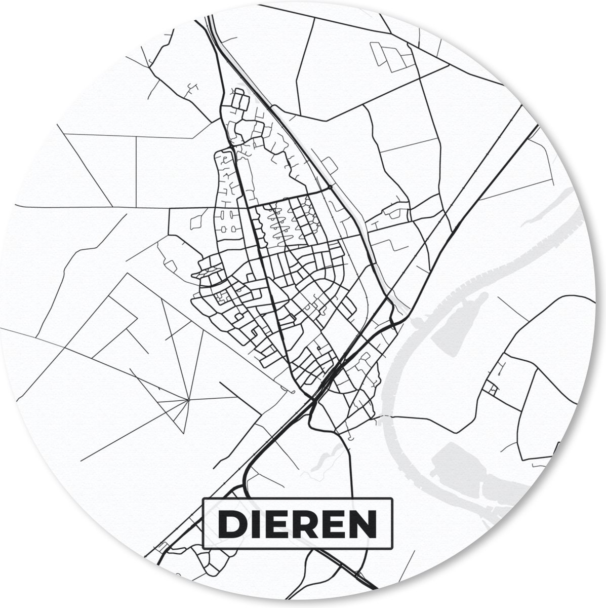 Muismat rond 40x40 cm - Mousepad Dieren - Stadskaart - Plattegrond - Nederland - Kaart - Zwart Wit - Ronde muismatten - Stadskaart