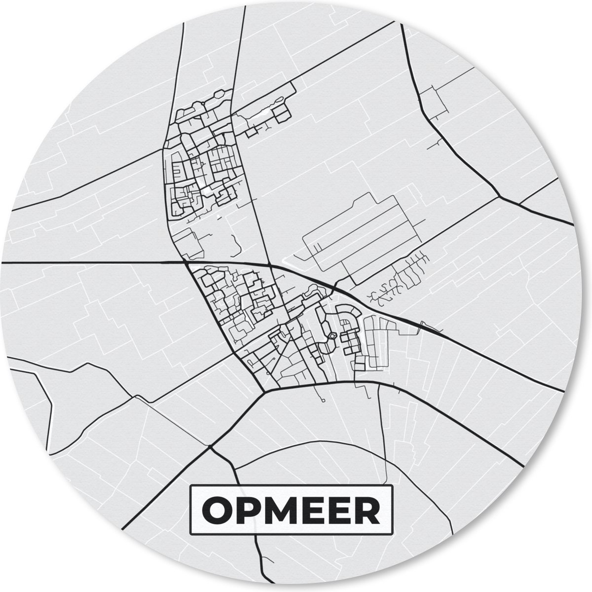 Muismat rond 40x40 cm - Mousepad Opmeer - Kaart - Stadskaart - Plattegrond - Ronde muismatten - Stadskaart