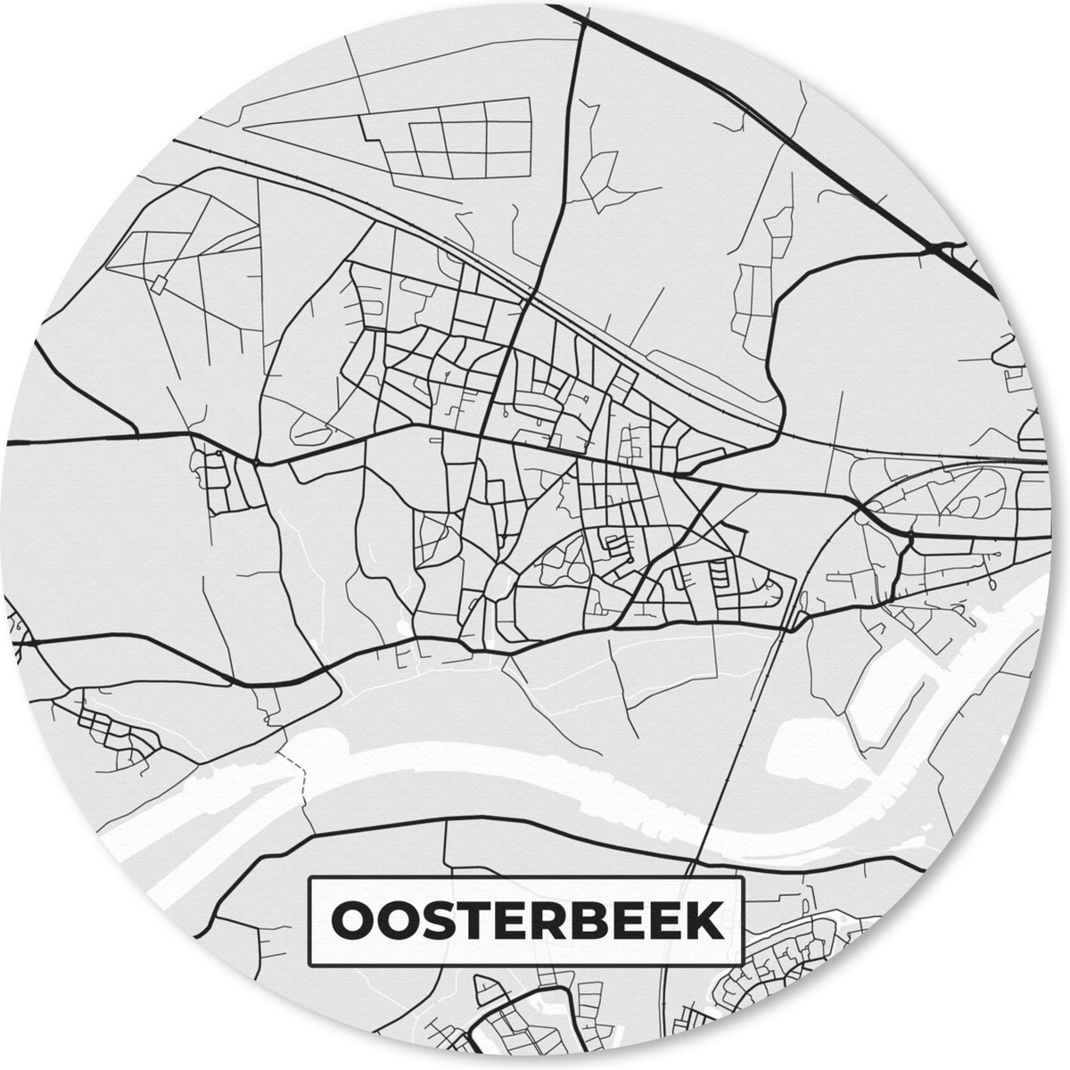 Muismat rond 40x40 cm - Mousepad Plattegrond - Oosterbeek - Kaart - Stadskaart - Ronde muismatten - Stadskaart