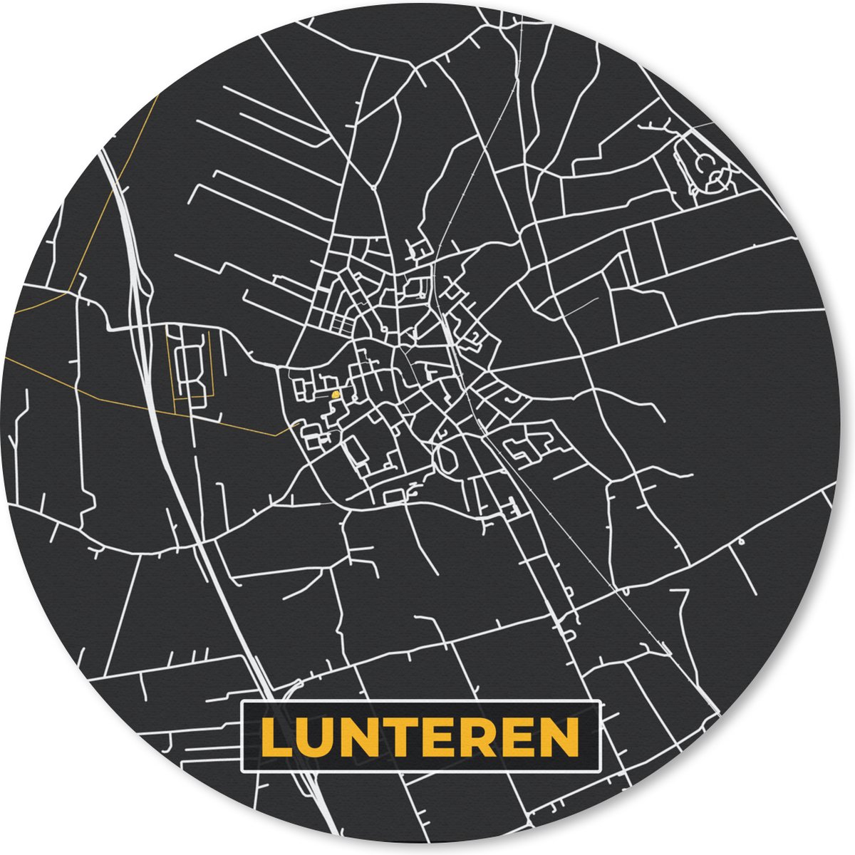 Muismat rond 50x50 cm - Mousepad Lunteren - Stadskaart - Kaart - Plattegrond - Nederland - Goud - Ronde muismatten - Stadskaart