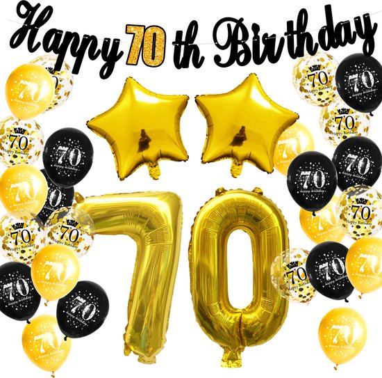 29-delig Goud / Zwart 70 jaar verjaardag versiering - 70 jaar verjaardag -  70 jaar -... | bol.com