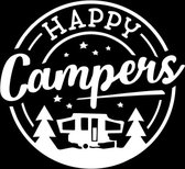 Happy camper sticker - Grappige auto stickers - Camper sticker - Caravan sticker - Auto accessories - Stickers volwassenen - 21 x 22 cm - Wit - 228