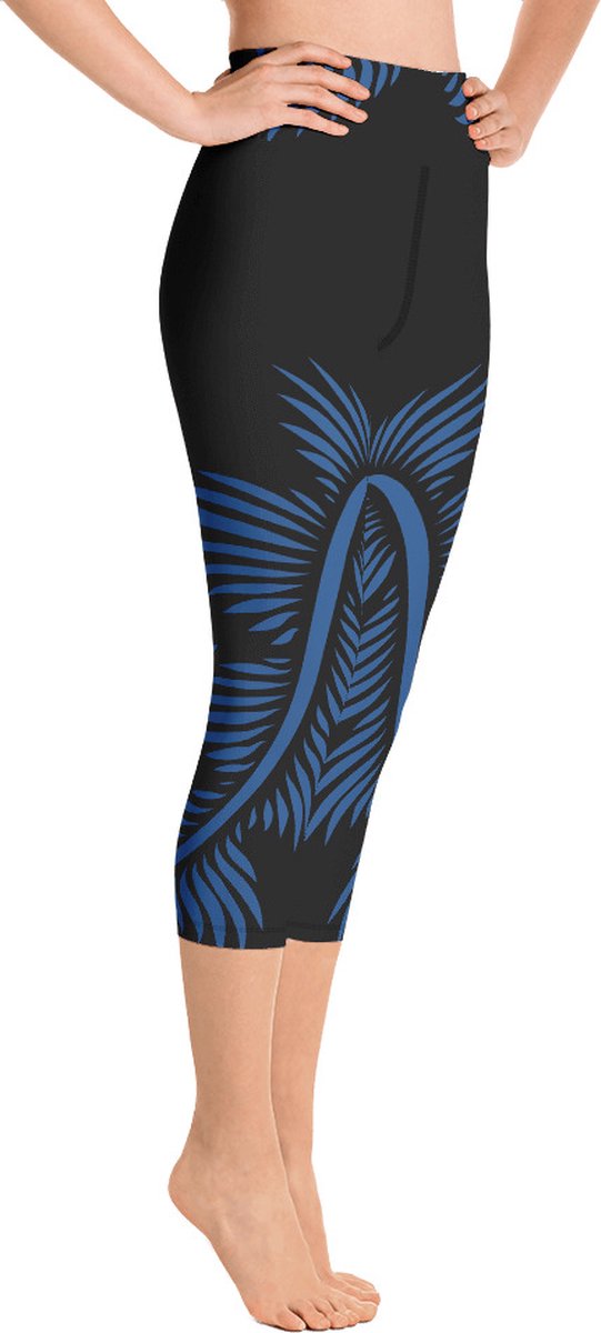 Sportlegging - Capri 3/4 - design Lines 4 Peace - High Waist - Dry Fit - High Performance - 4way stretch - unieke print - UPF 50+ - Hardloop - Yoga - Fitness - Dans - Pilates - Training - sportbroek - zwart klassiekblauw -dames- maat S van Merkloos — afbeelding 4