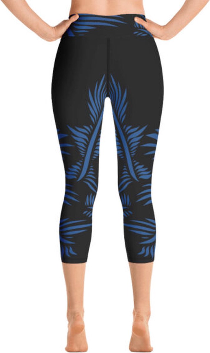 Sportlegging - Capri 3/4 - design Lines 4 Peace - High Waist - Dry Fit - High Performance - 4way stretch - unieke print - UPF 50+ - Hardloop - Yoga - Fitness - Dans - Pilates - Training - sportbroek - zwart klassiekblauw -dames- maat S van Merkloos — afbeelding 2