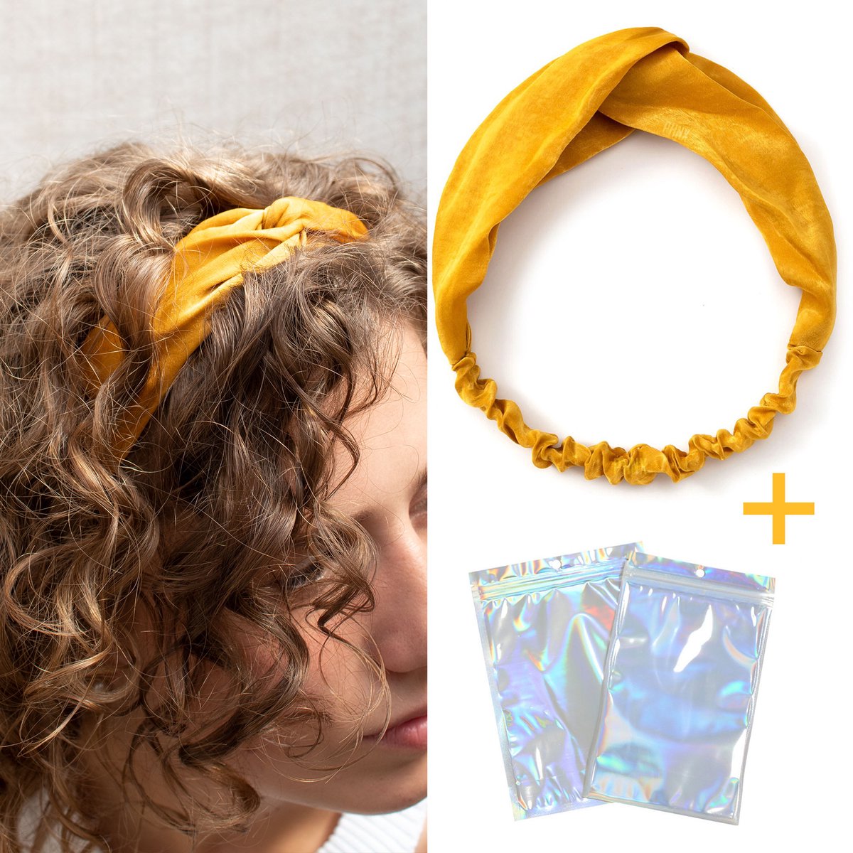 Haarband dames geel - met knoop bandeau - oker + leuke cadeau verpakking