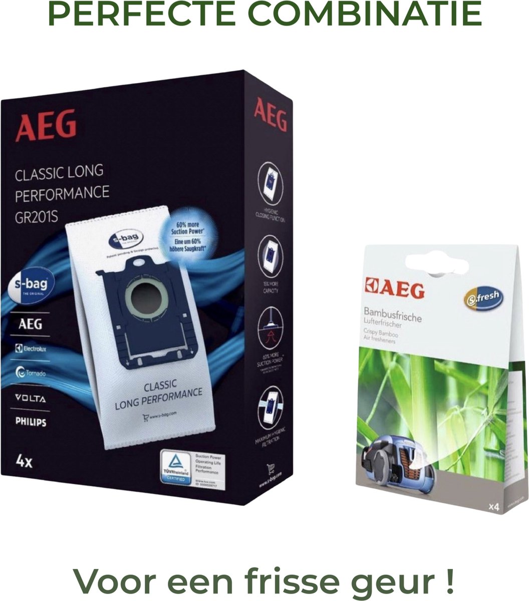 AEG - S-BAG stofzuigerzakken + S-FRESH Geurkorrels (crispy bamboo) - Air fresheners - Geurparels - Voor Stofzuigers - COMBIDEAL