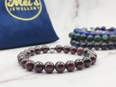 Mei's | Handmade Earth Stones | Polsmaat 17,5 cm / Rode Granaat / armband dames mannen / handgemaakte sieraad | Edelsteen / 316L Roestvrij Staal / Stainless Steel | Rood