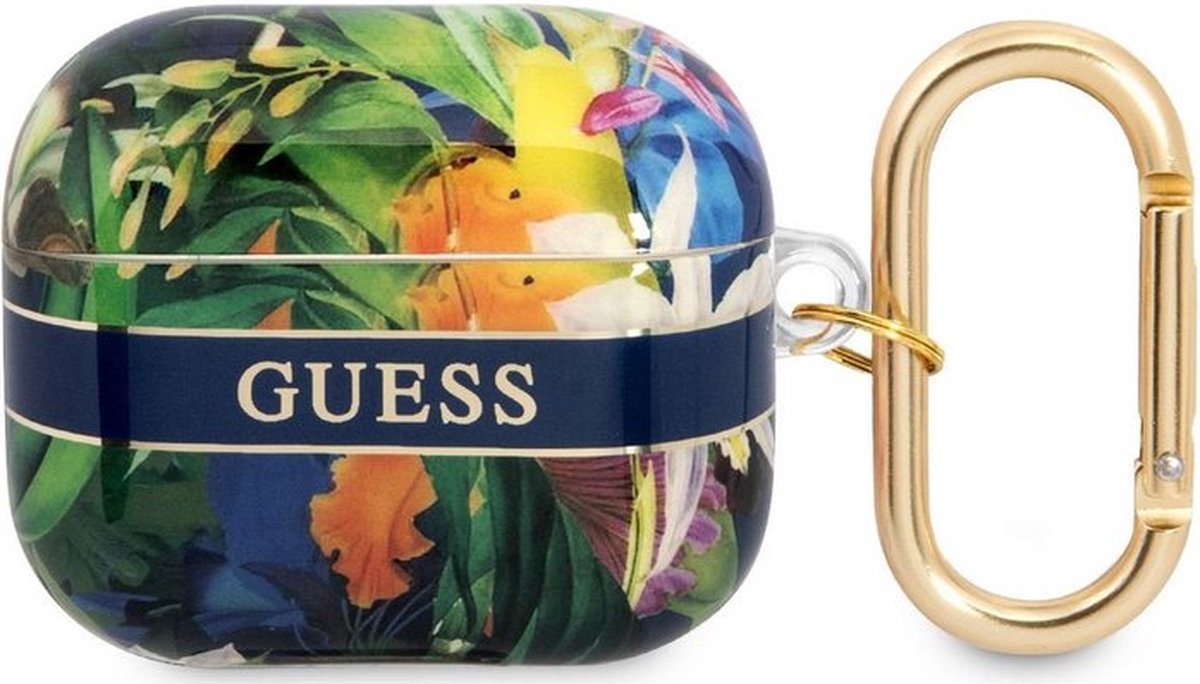 Guess TPU Flower Print Case voor Apple Airpods 3 - Blauw