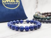 Mei's | Handmade Earth Stones | Polsmaat 16 cm / Lapis Lazuli / armband dames mannen / handgemaakte sieraad | Edelsteen / 316L Roestvrij Staal / Stainless Steel | Blauw