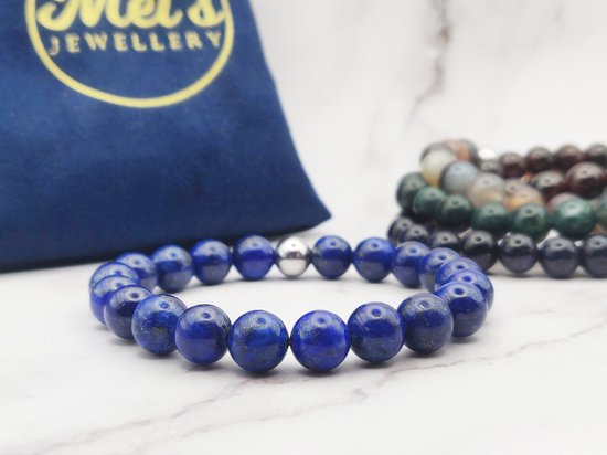 De mai | Pierres de terre faites à la main | Tour de poignet 16 cm / Lapis Lazuli / bracelet dames hommes / bijoux faits main | Pierre précieuse / Acier inoxydable 316L / Acier inoxydable | Bleu