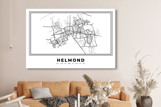 Tableau sur toile City Map - Zwart Wit - Map - Helmond - Nederland - Map - 180x120 cm - Décoration murale XXL