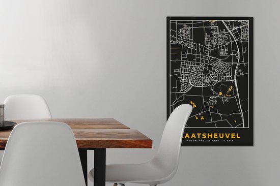 Tableau sur toile Kaatsheuvel - Plan d'étage - Carte - Plan de la ville - Noir & or - 60x90 cm - Décoration murale