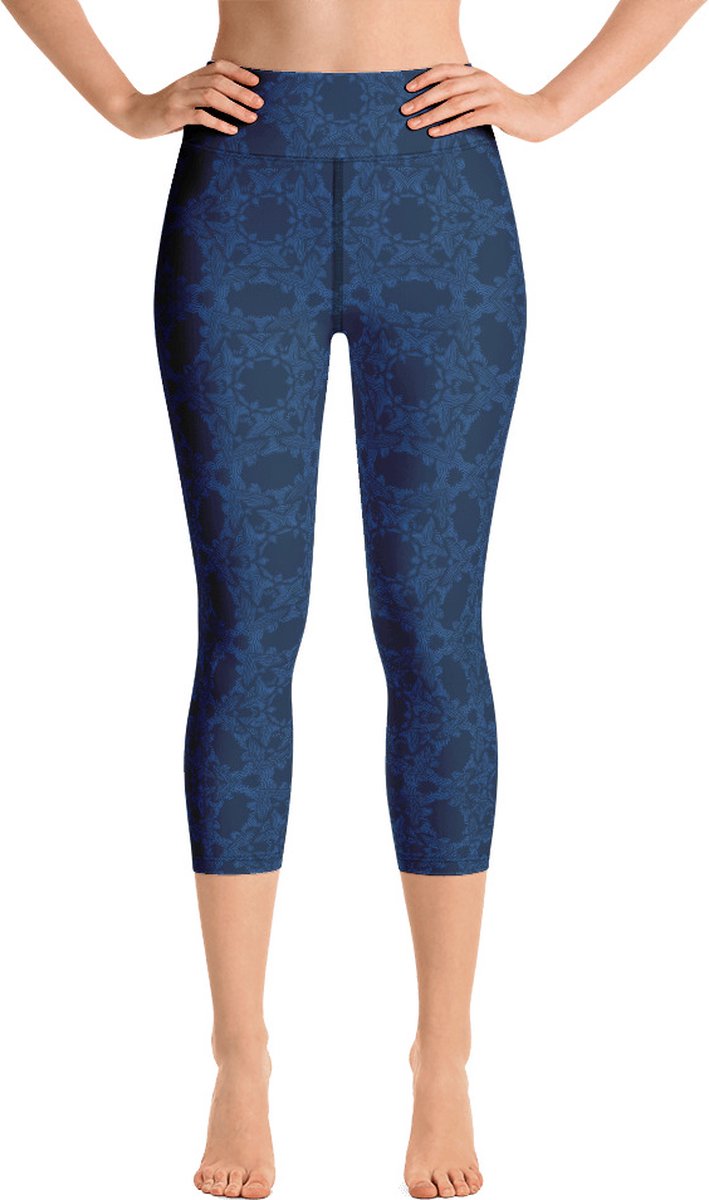 Sportlegging - Capri 3/4 - design Grace in Lace - High Waist - Dry Fit - High Performance - 4way stretch- unieke print - UPF 50+ - Hardloop - Yoga - Fitness - Dans - Pilates - Training - sportbroek - donkerblauw klassiekblauw - maat XS van Merkloos — afbeelding 2