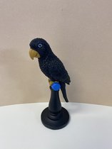 Polyresin papegaai op standaard - zwart - hoogte 19x9x7 cm - Decoratieve beelden - Woonaccessoires