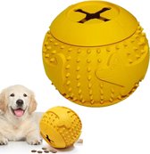 Leashr Honden Speelgoed - Traktatie Bal - Snackbal - Voerbal - Hondenpuzzel - Rubber - Apporteer - Kauwspeelgoed - Interactief - Geel - 8CM