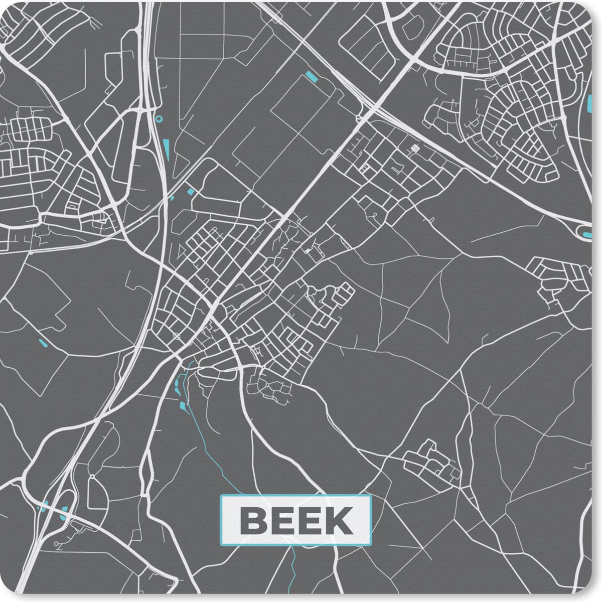 Muismat 30x30 cm - Mousepad Beek - Blauw - Plattegrond - Stadskaart - Kaart - Muismatten - Stadskaart