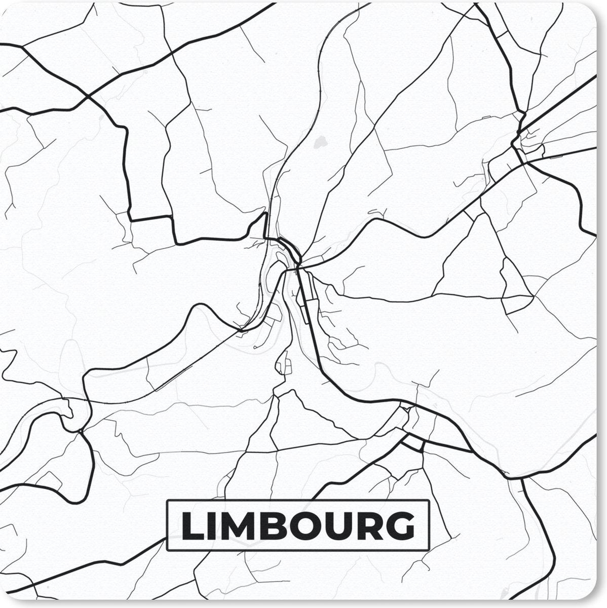 Muismat - Mousepad - Stadskaart – Zwart Wit - Kaart – Limbourg – België – Plattegrond - 30x30 cm - Muismatten