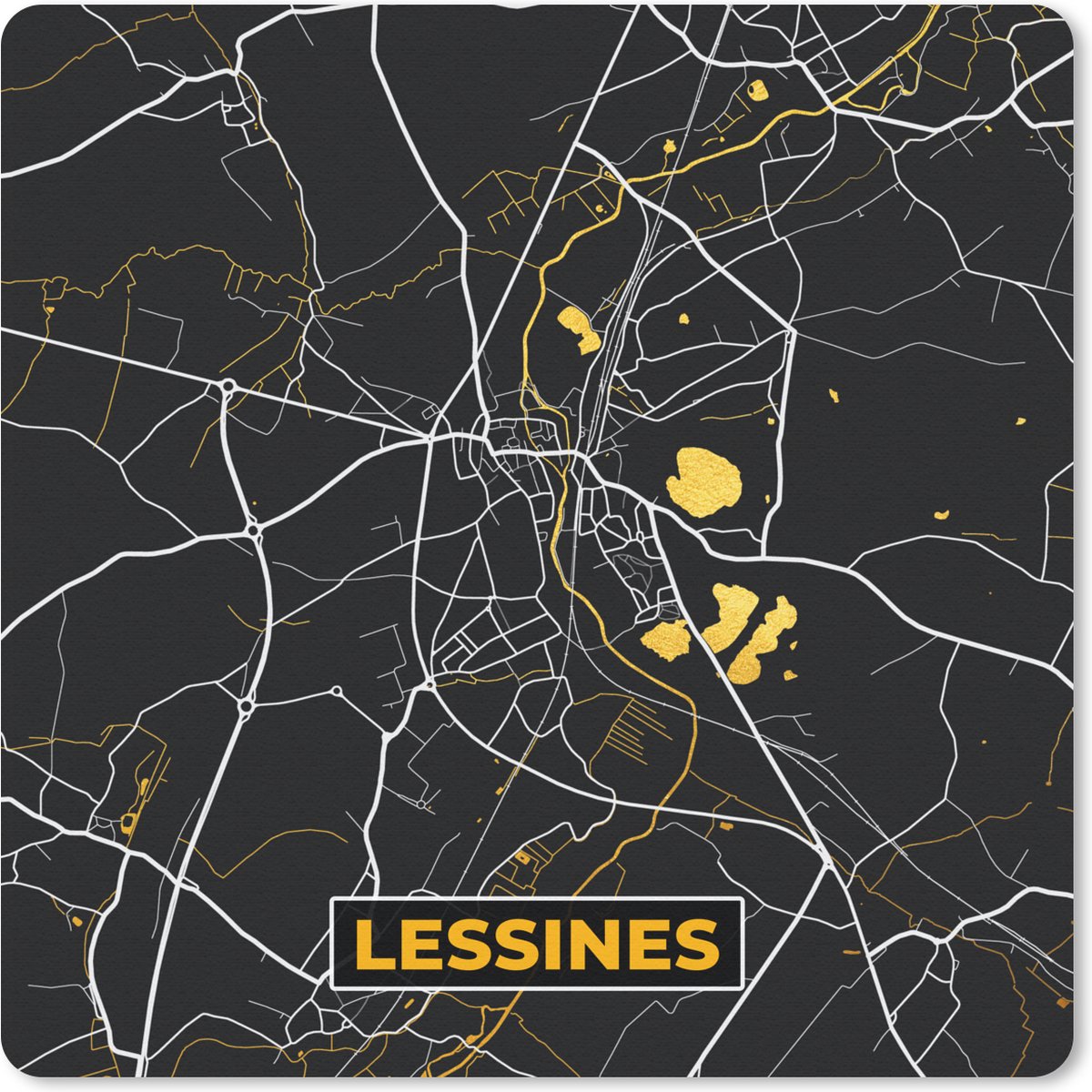 Muismat 30x30 cm - Mousepad Kaart - Lessines - Goud - Stadskaart - Plattegrond - Muismatten - Stadskaart