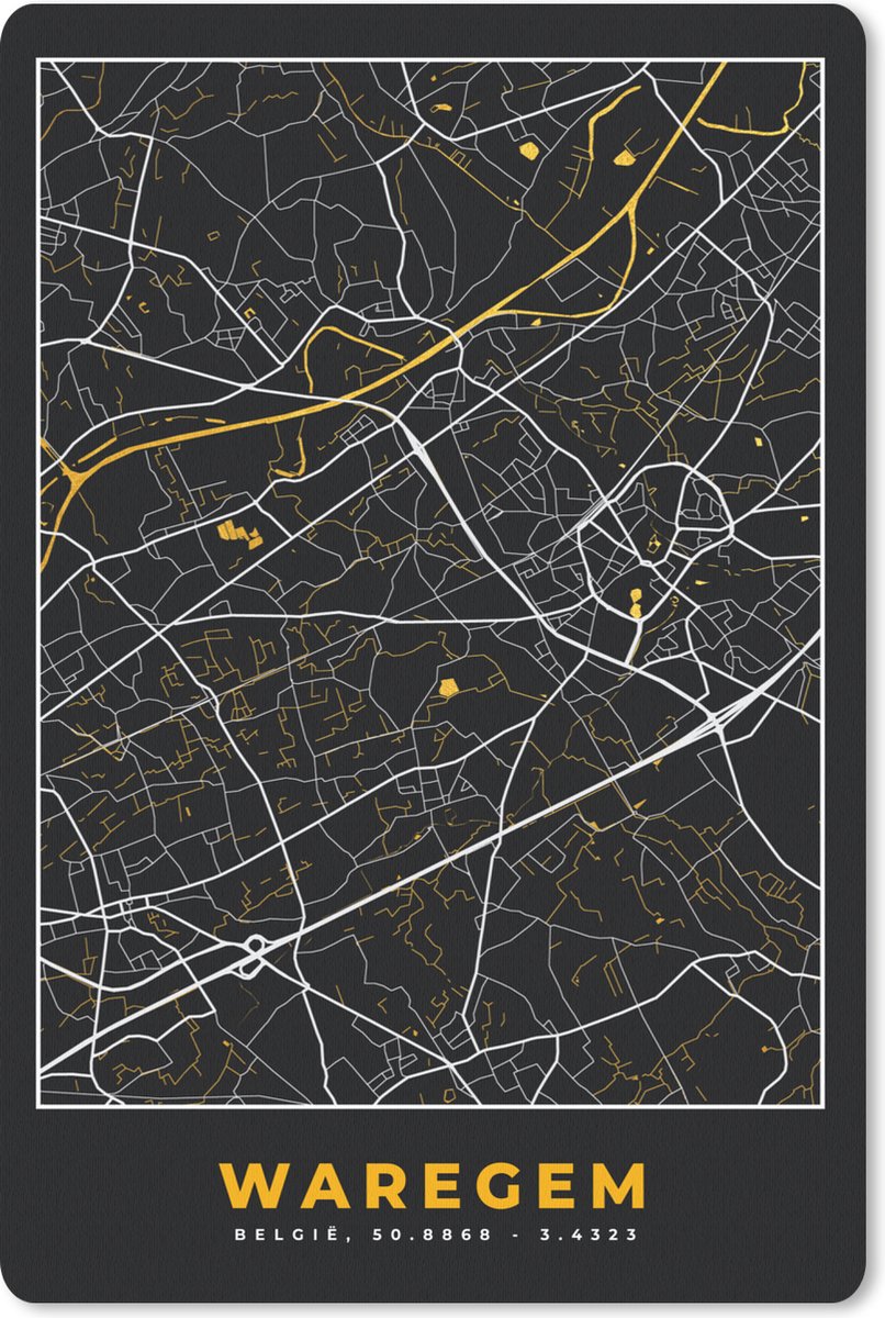 Muismat - Mousepad - Goud - Kaart - Plattegrond - Waregem - Stadskaart - 40x60 cm - Muismatten