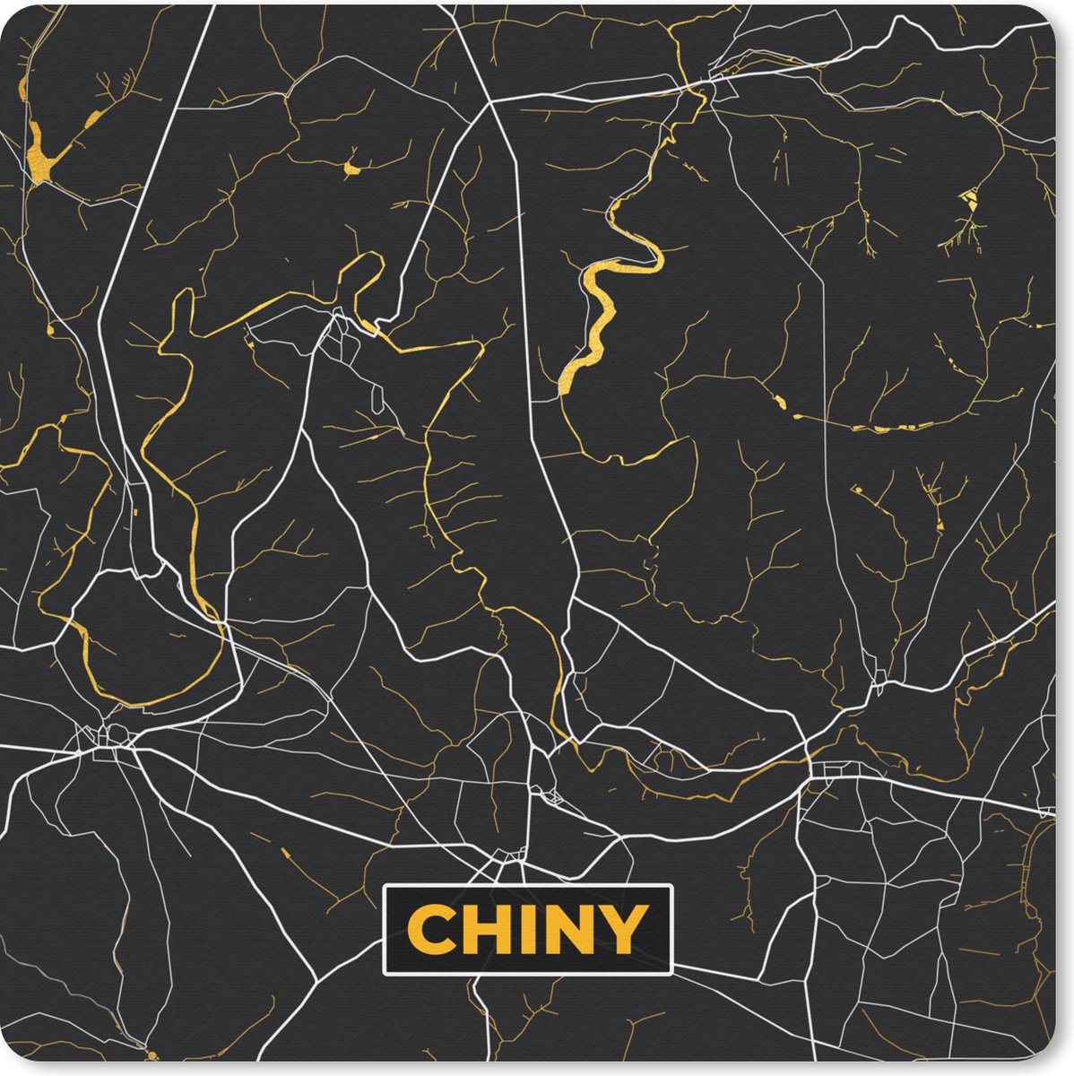 Muismat 20x20 cm - Mousepad goud - Plattegrond - Chiny - Stadskaart - Kaart - Muismatten - Stadskaart