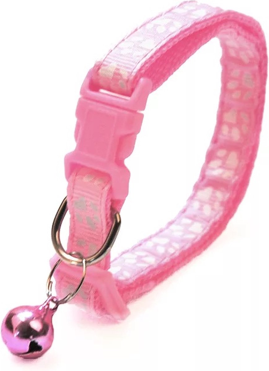 Premium Dierenhalsband met Pootjesprint en Belletje Roze | 19-33cm Verstelbaar | Geschikt voor Hond Kat Puppy en Kitten | Halsband | Halsbandje | Hondenhalsband | Hondenhalsbanden | Kattenhalsband | Kattenbandje met Belletje | Bel – foto 2