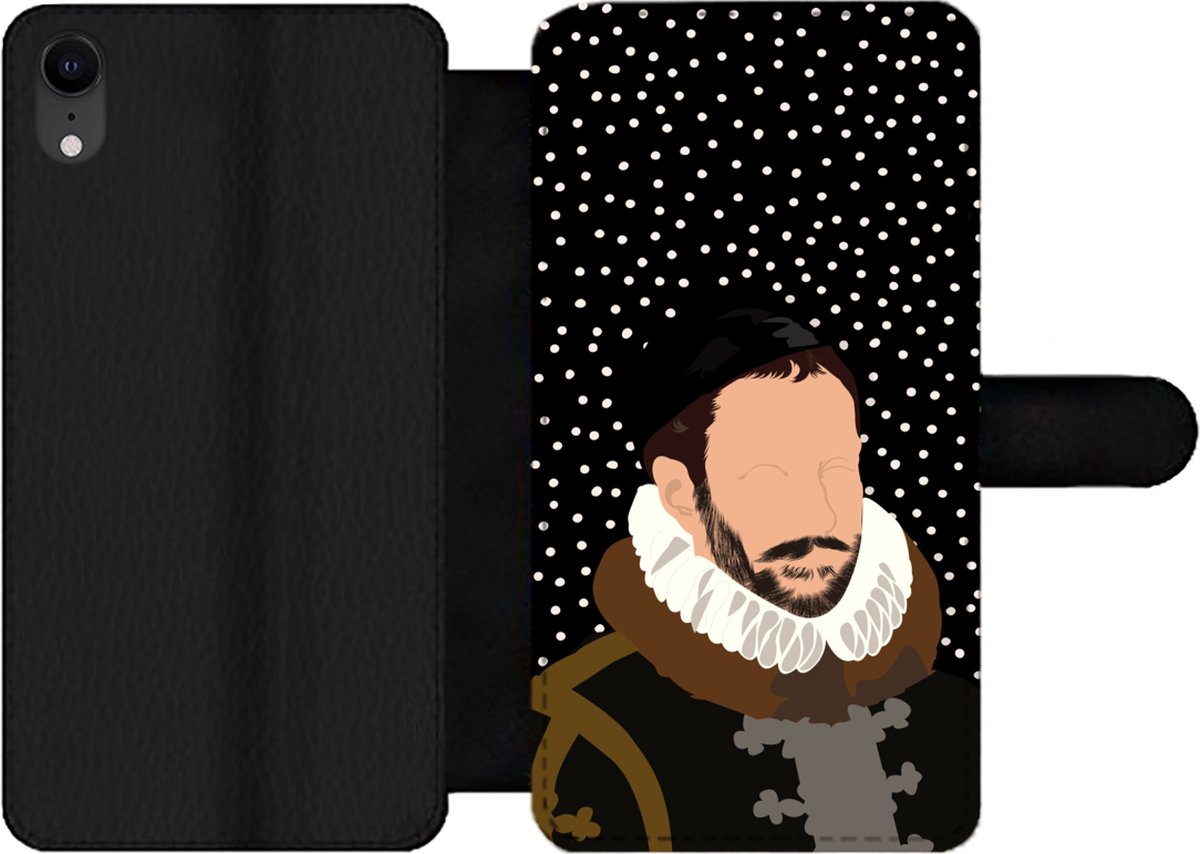 Telefoonhoesje Geschikt voor iPhone XR telefoonhoesje - Oude meesters - Willem van Oranje - Stippen - Zwart - Met vakjes - Wallet case met magneetsluiting