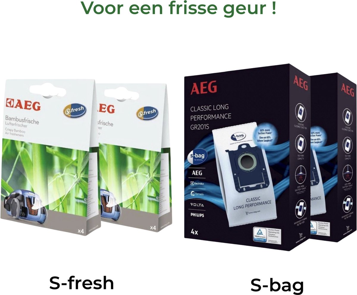 AEG - 2x S-BAG stofzuigerzakken + 2x S-FRESH Geurkorrels (crispy bamboo) - Air fresheners - Geurparels - Voor Stofzuigers - COMBIDEAL